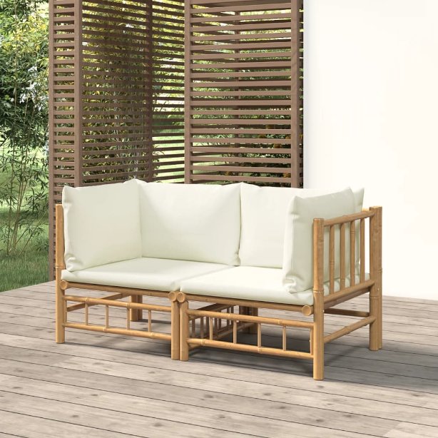 6-tlg. Garten-Lounge-Set mit Cremeweißen Kissen Bambus