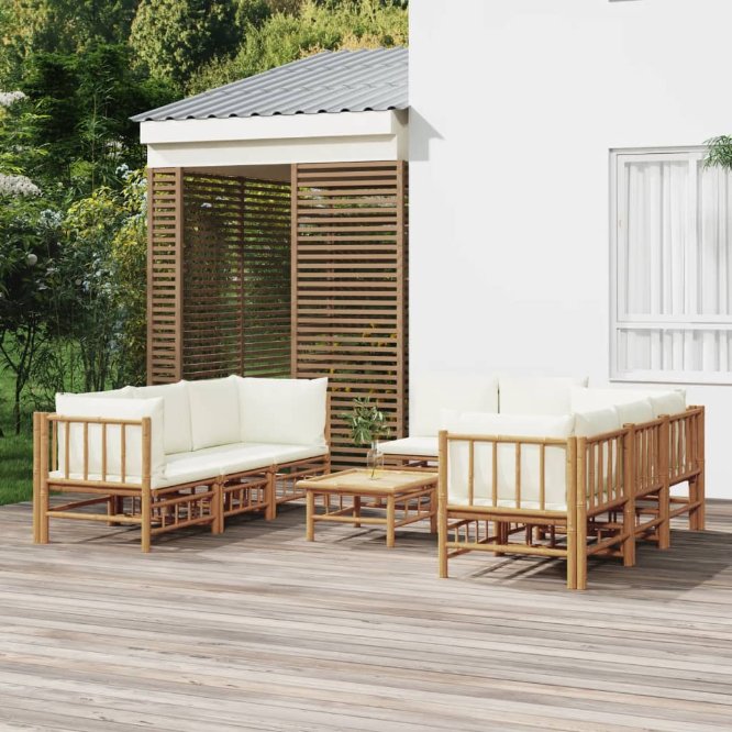 6-tlg. Garten-Lounge-Set mit Cremeweißen Kissen Bambus