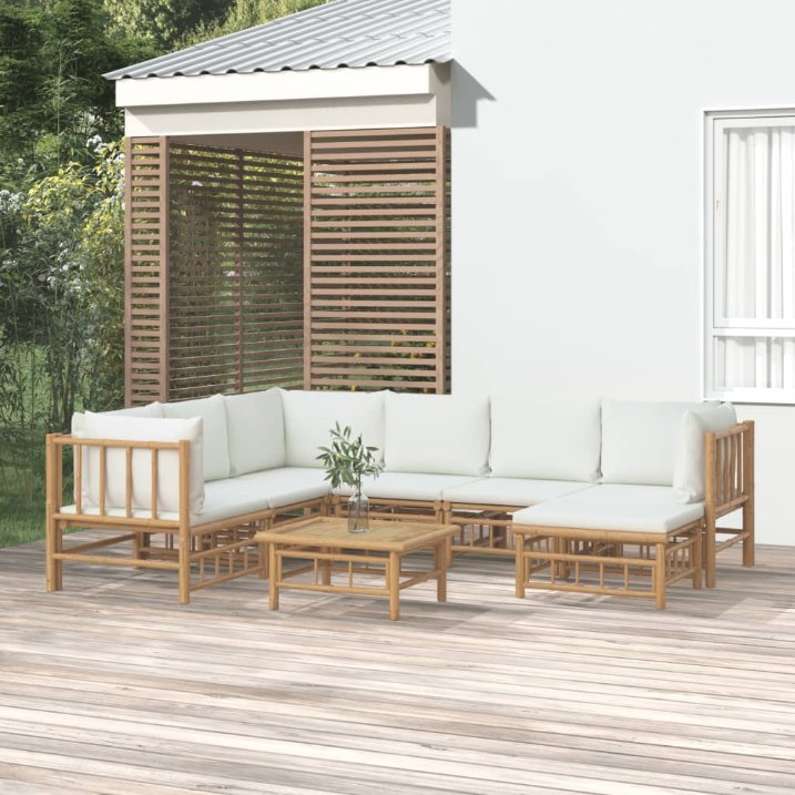 6-tlg. Garten-Lounge-Set mit Cremeweißen Kissen Bambus