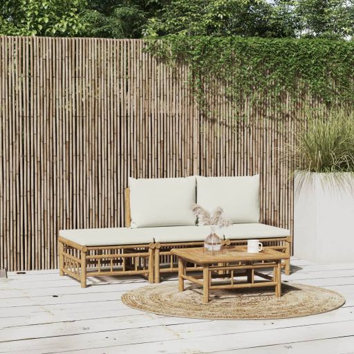 6-tlg. Garten-Lounge-Set mit Cremeweißen Kissen Bambus