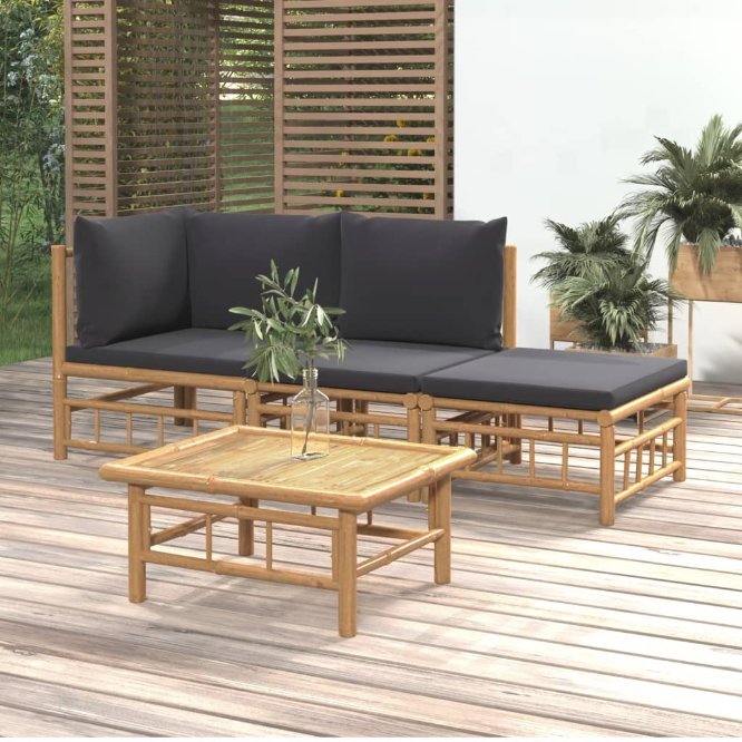 6-tlg. Garten-Lounge-Set mit Cremeweißen Kissen Bambus