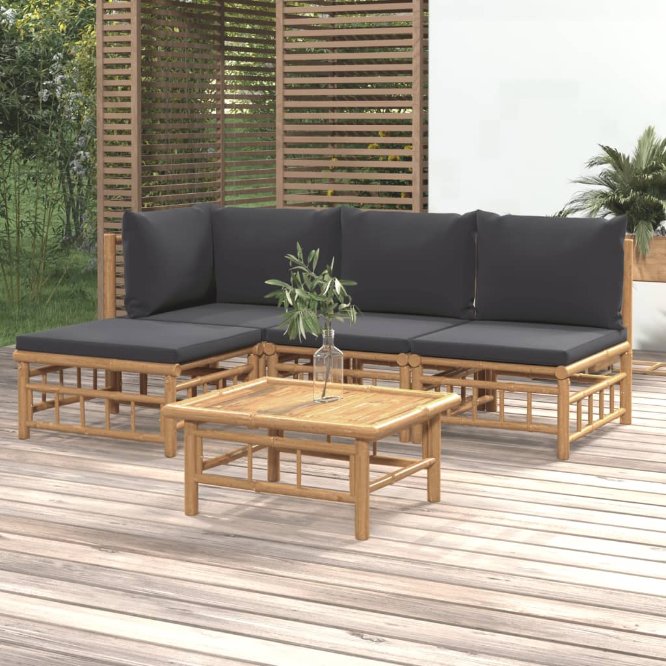 6-tlg. Garten-Lounge-Set mit Cremeweißen Kissen Bambus