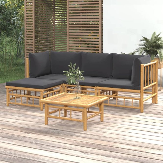 6-tlg. Garten-Lounge-Set mit Cremeweißen Kissen Bambus