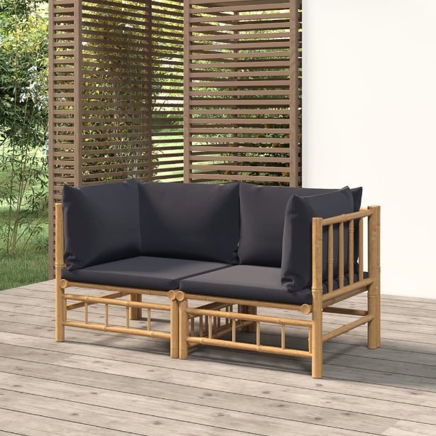 6-tlg. Garten-Lounge-Set mit Cremeweißen Kissen Bambus