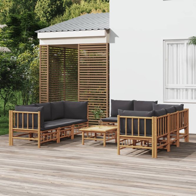 6-tlg. Garten-Lounge-Set mit Cremeweißen Kissen Bambus
