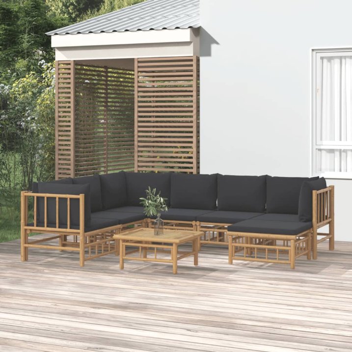 6-tlg. Garten-Lounge-Set mit Cremeweißen Kissen Bambus