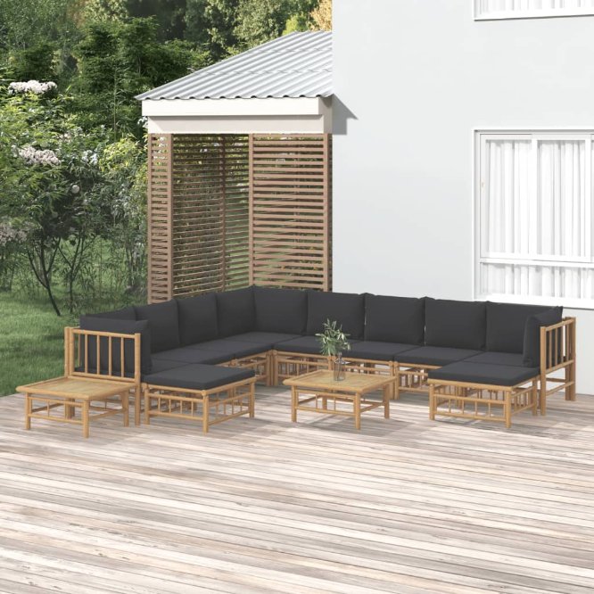 6-tlg. Garten-Lounge-Set mit Cremeweißen Kissen Bambus