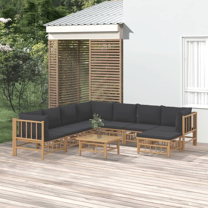 6-tlg. Garten-Lounge-Set mit Cremeweißen Kissen Bambus