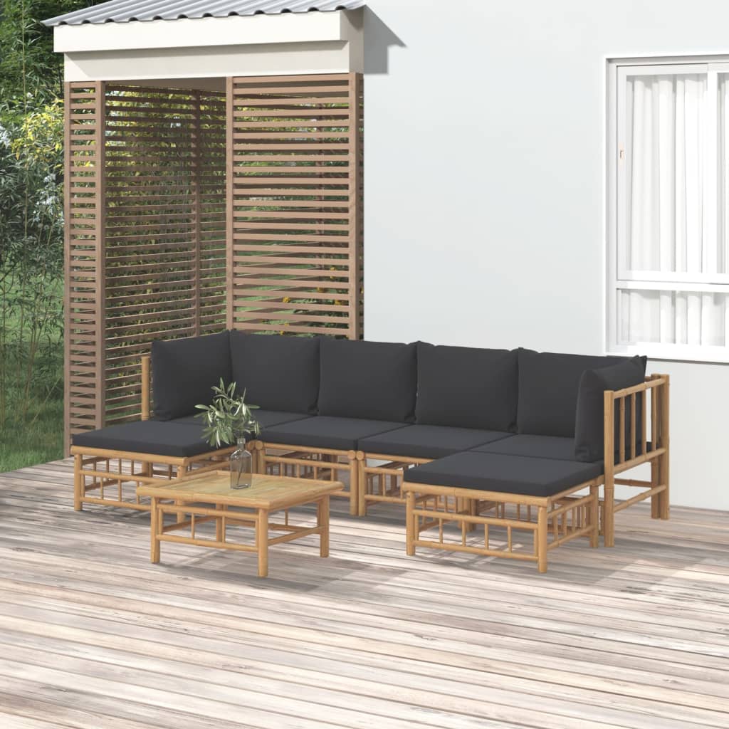 6-tlg. Garten-Lounge-Set mit Cremeweißen Kissen Bambus