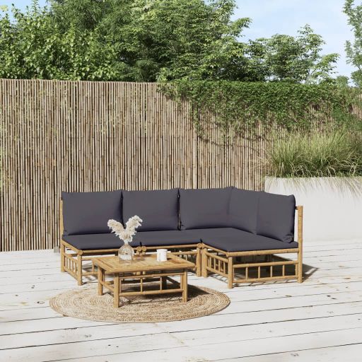 6-tlg. Garten-Lounge-Set mit Cremeweißen Kissen Bambus