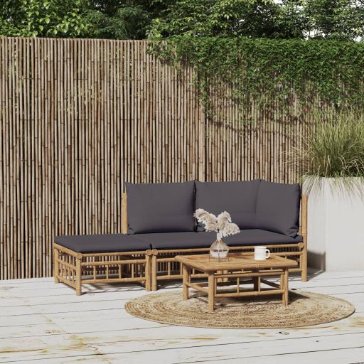 6-tlg. Garten-Lounge-Set mit Cremeweißen Kissen Bambus
