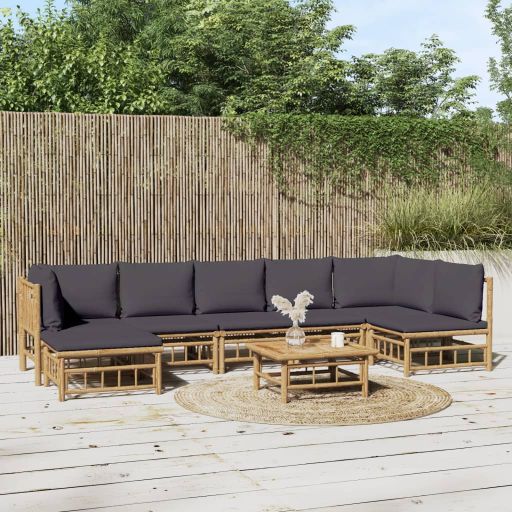 6-tlg. Garten-Lounge-Set mit Cremeweißen Kissen Bambus