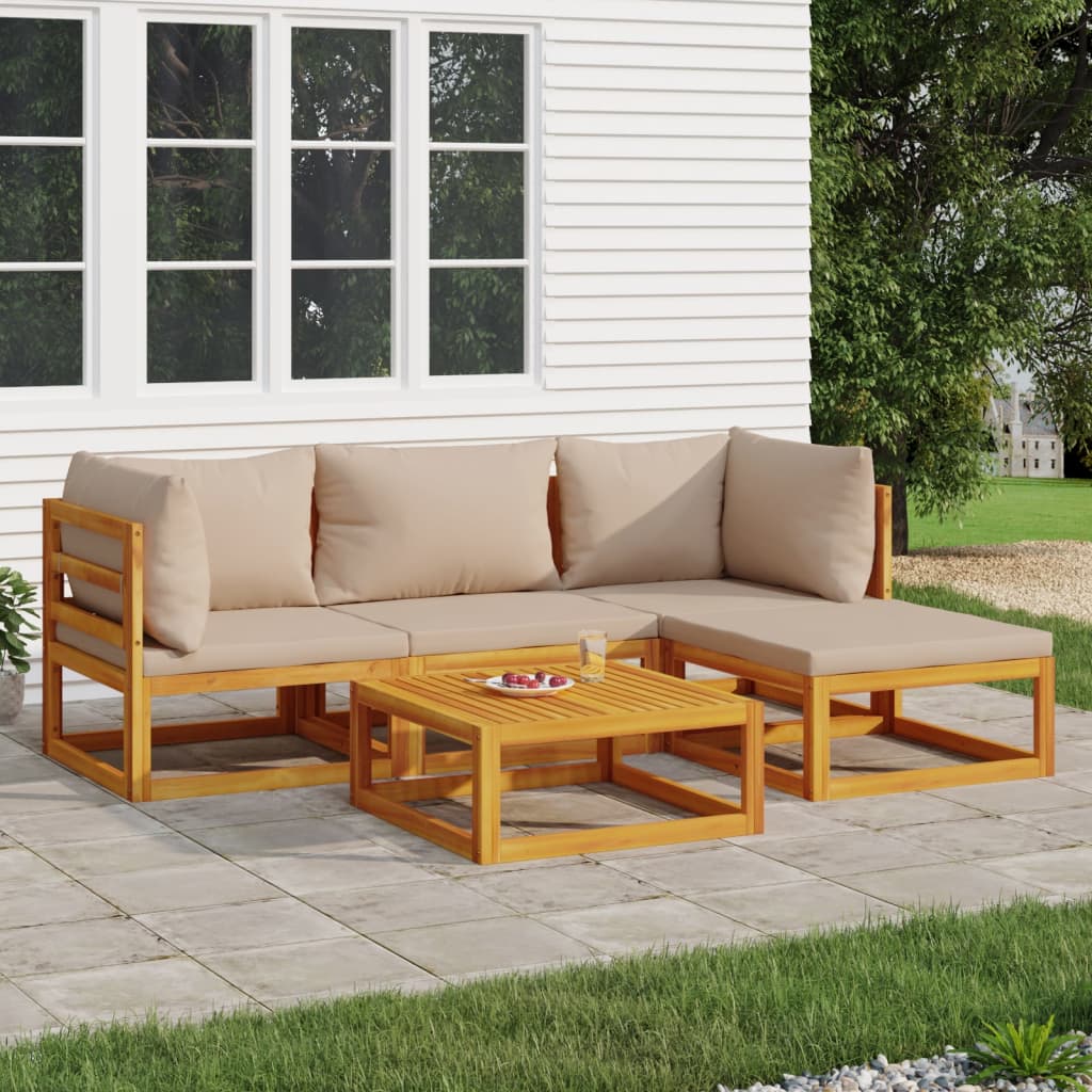 6-tlg. Garten-Lounge-Set mit Taupe Kissen Massivholz