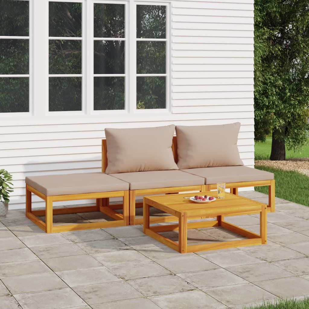 6-tlg. Garten-Lounge-Set mit Taupe Kissen Massivholz