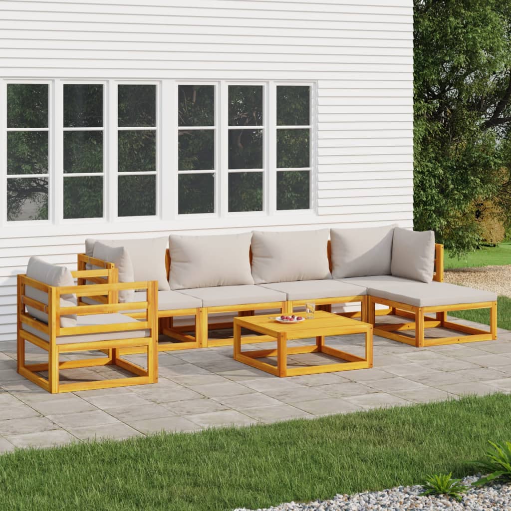 6-tlg. Garten-Lounge-Set mit Taupe Kissen Massivholz