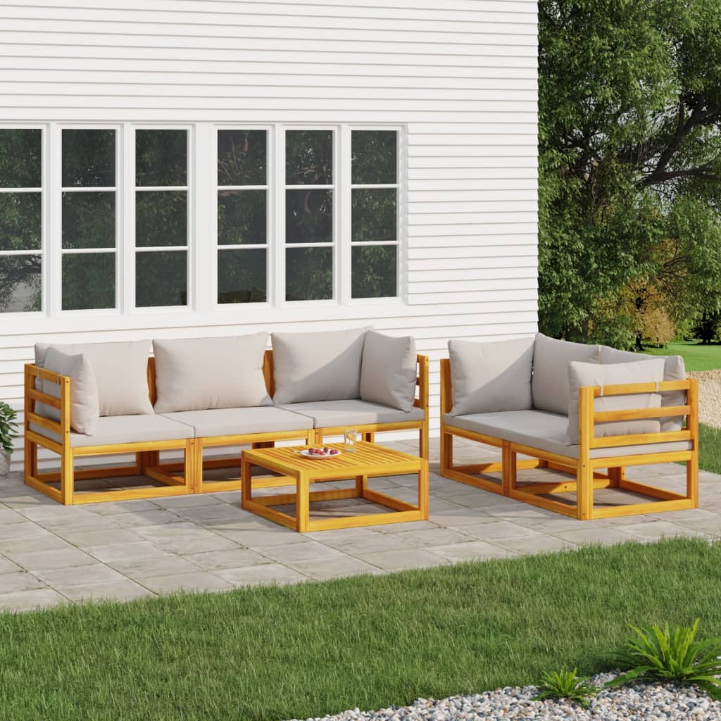 6-tlg. Garten-Lounge-Set mit Taupe Kissen Massivholz