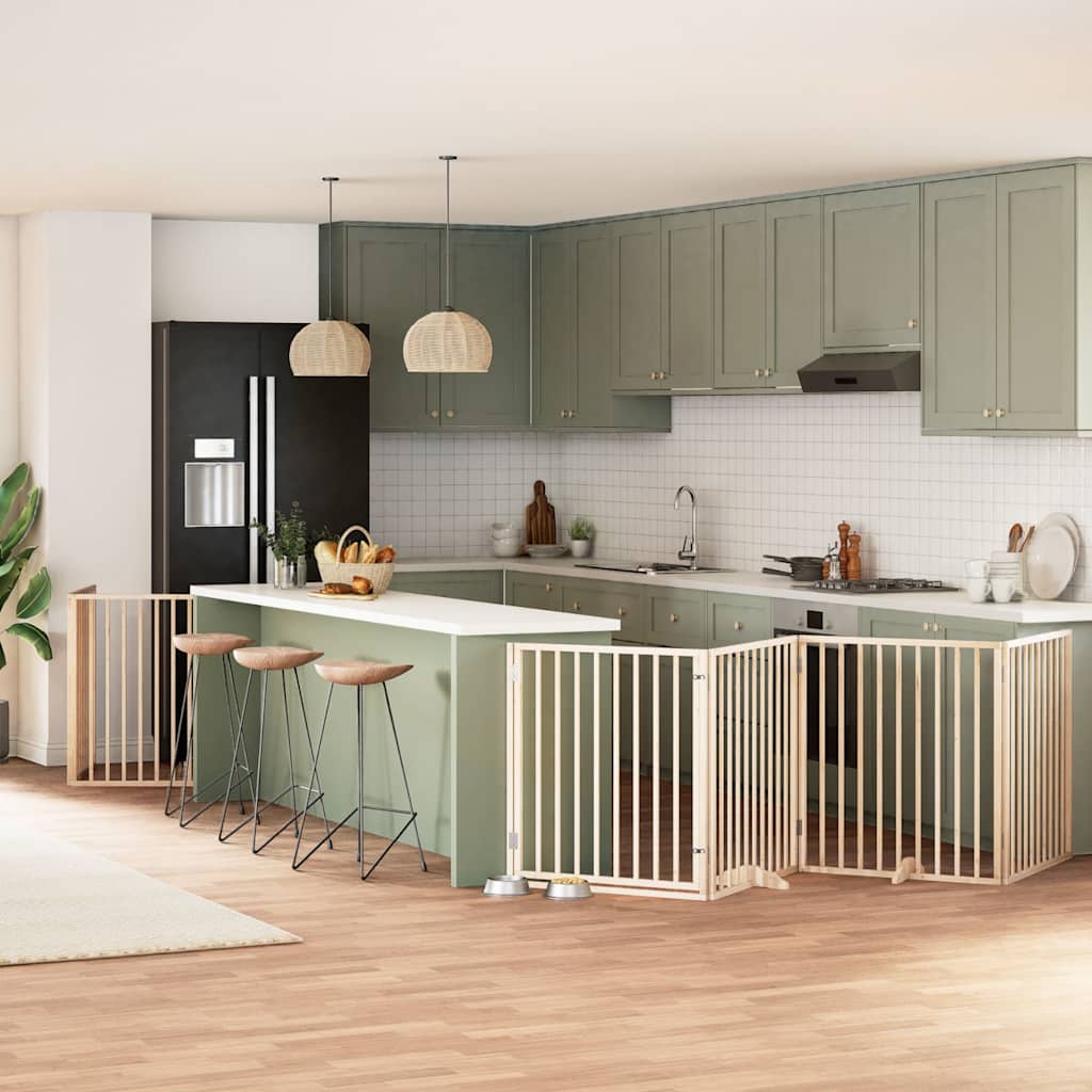 vidaXL 9-tlg. Hundetor mit Tür Faltbar 450 cm Pappelholz