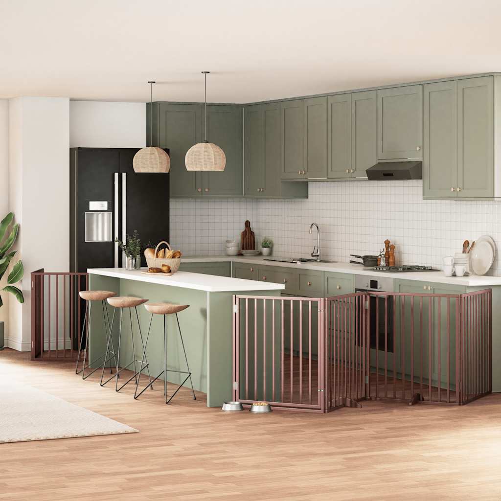 vidaXL 9-tlg. Hundetor mit Tür Faltbar 450 cm Pappelholz