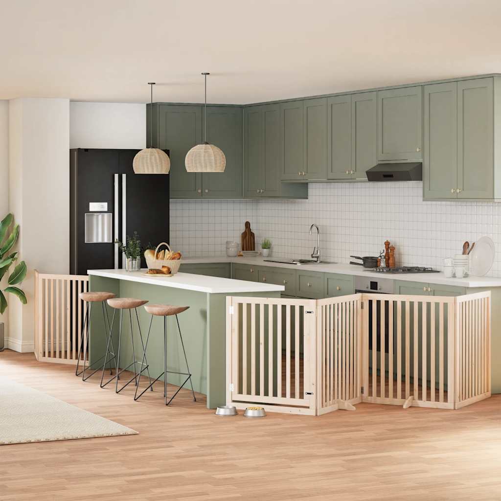 vidaXL 9-tlg. Hundetor mit Tür Faltbar 450 cm Pappelholz