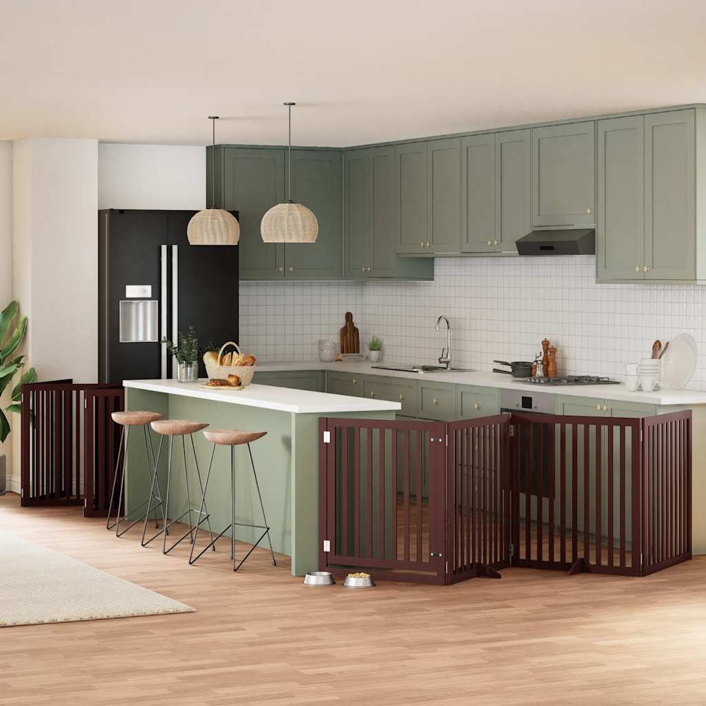 vidaXL 9-tlg. Hundetor mit Tür Faltbar 450 cm Pappelholz