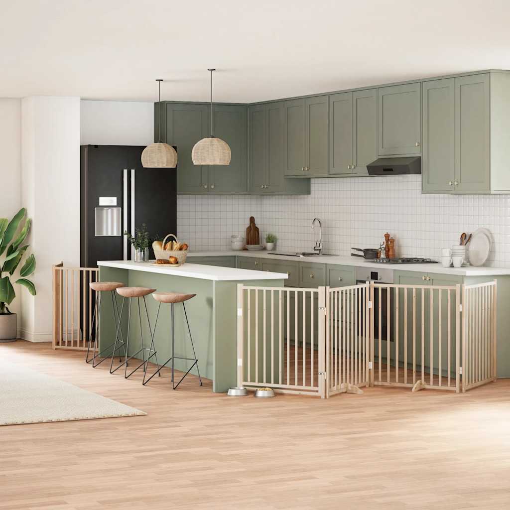 vidaXL 9-tlg. Hundetor mit Tür Faltbar 450 cm Pappelholz