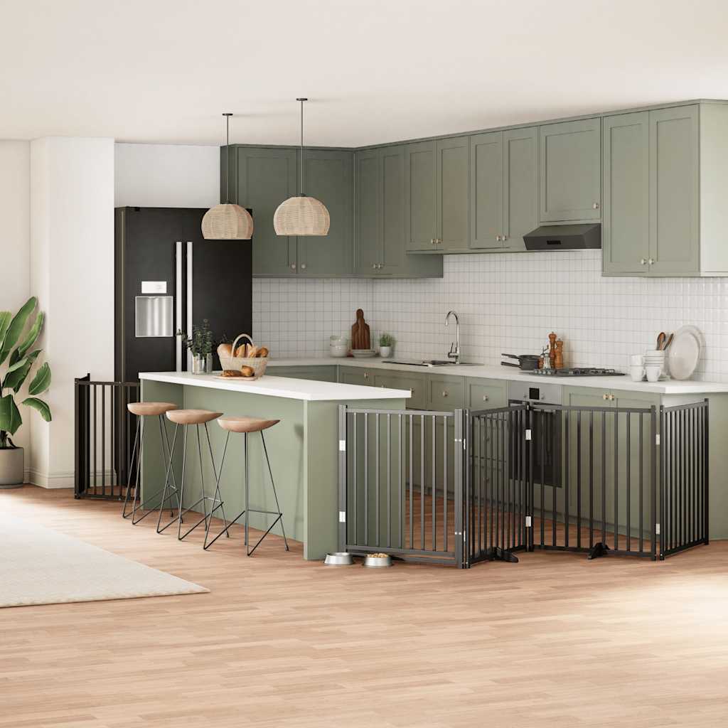 vidaXL 9-tlg. Hundetor mit Tür Faltbar 450 cm Pappelholz