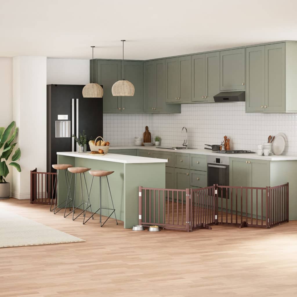 vidaXL 9-tlg. Hundetor mit Tür Faltbar 450 cm Pappelholz