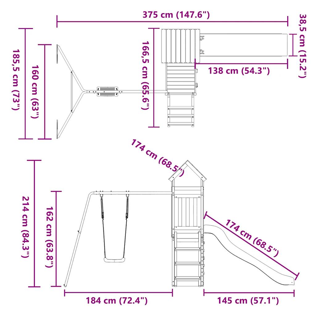 vidaXL Spielturm Massivholz Kiefer