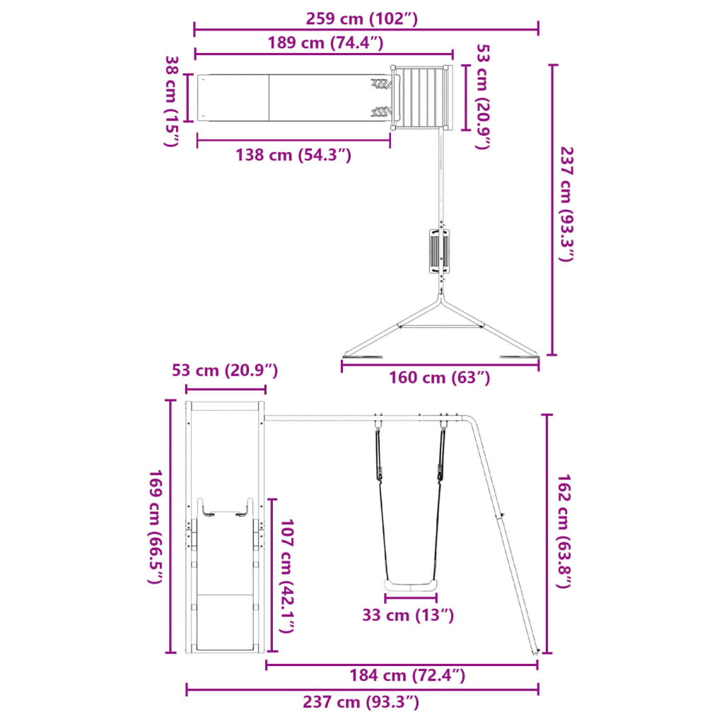 vidaXL Spielturm Massivholz Kiefer