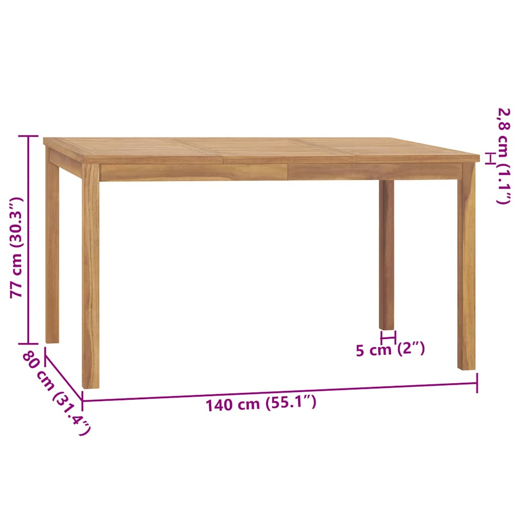 vidaXL Garten-Esstisch 140x80x77 cm Massivholz Teak