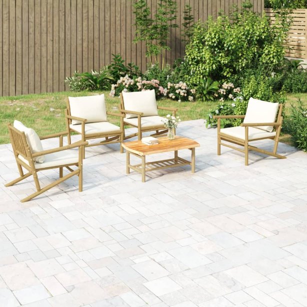 4-tlg. Garten-Lounge-Set mit Dunkelgrauen Kissen Bambus