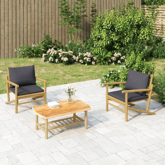 4-tlg. Garten-Lounge-Set mit Dunkelgrauen Kissen Bambus