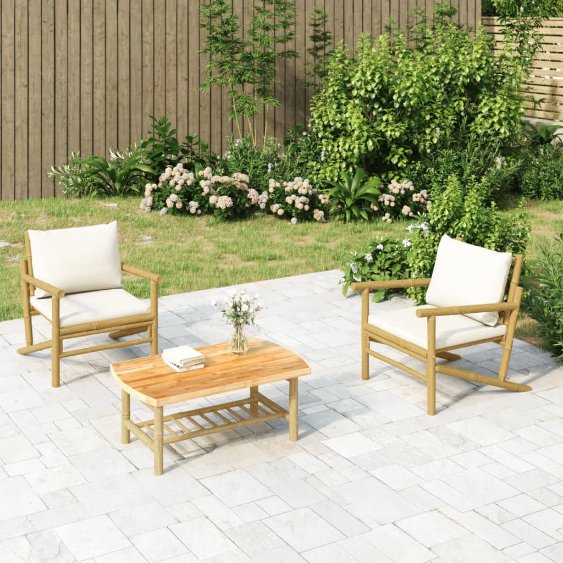 4-tlg. Garten-Lounge-Set mit Dunkelgrauen Kissen Bambus