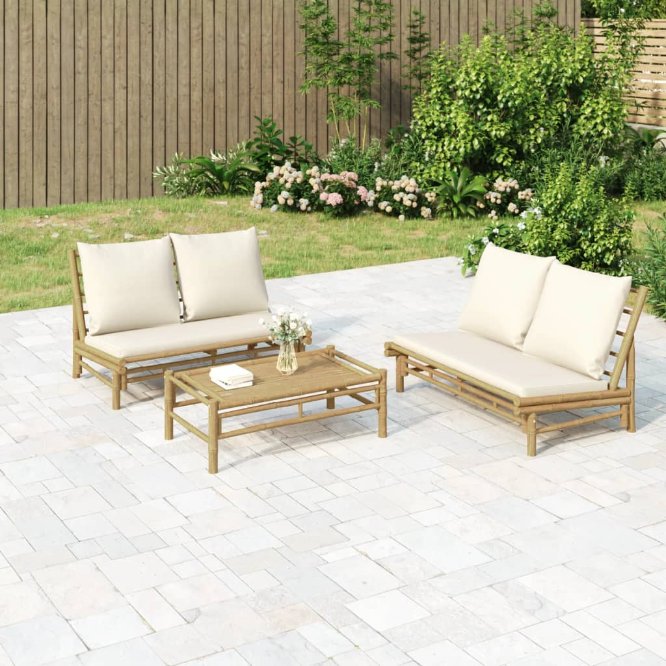 4-tlg. Garten-Lounge-Set mit Dunkelgrauen Kissen Bambus
