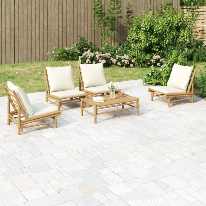 4-tlg. Garten-Lounge-Set mit Dunkelgrauen Kissen Bambus
