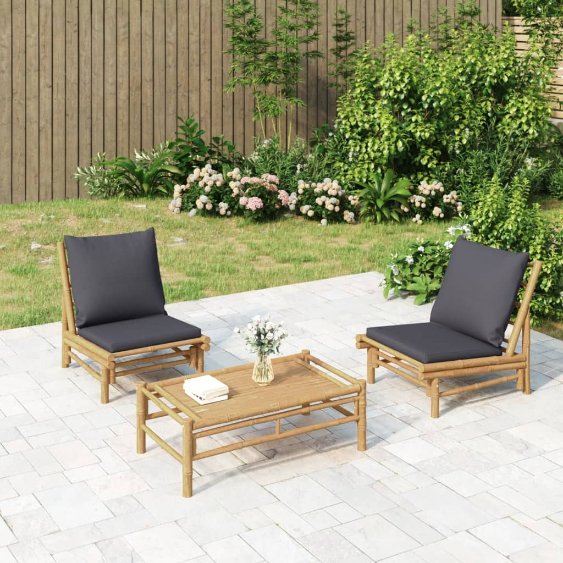 4-tlg. Garten-Lounge-Set mit Dunkelgrauen Kissen Bambus