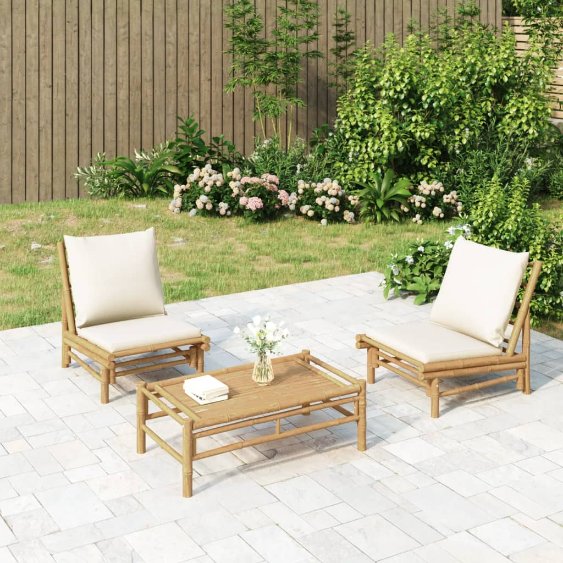 4-tlg. Garten-Lounge-Set mit Dunkelgrauen Kissen Bambus