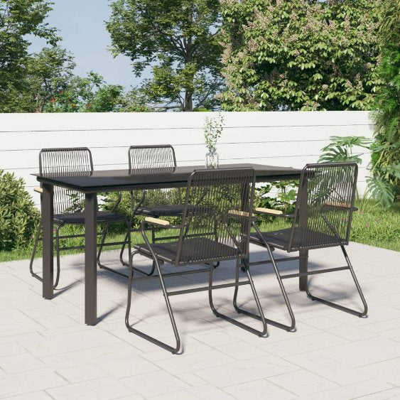 3-tlg. Garten-Essgruppe Schwarz PVC Rattan
