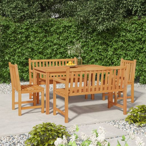 vidaXL 5-teiliges Garten-Ess-Set 140 x 80 cm Massivholz Teak