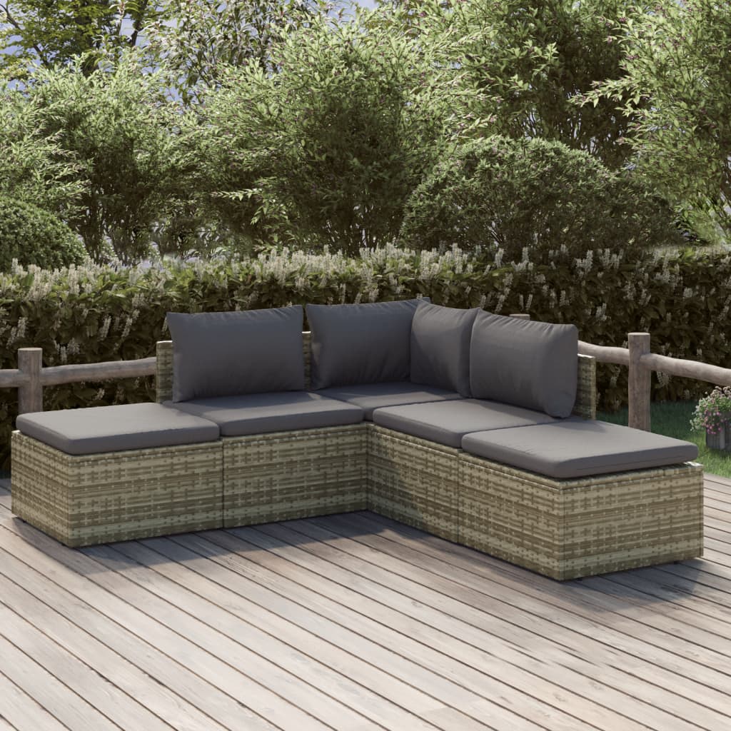 6-tlg. Garten-Lounge-Set mit Kissen Grau Poly Rattan