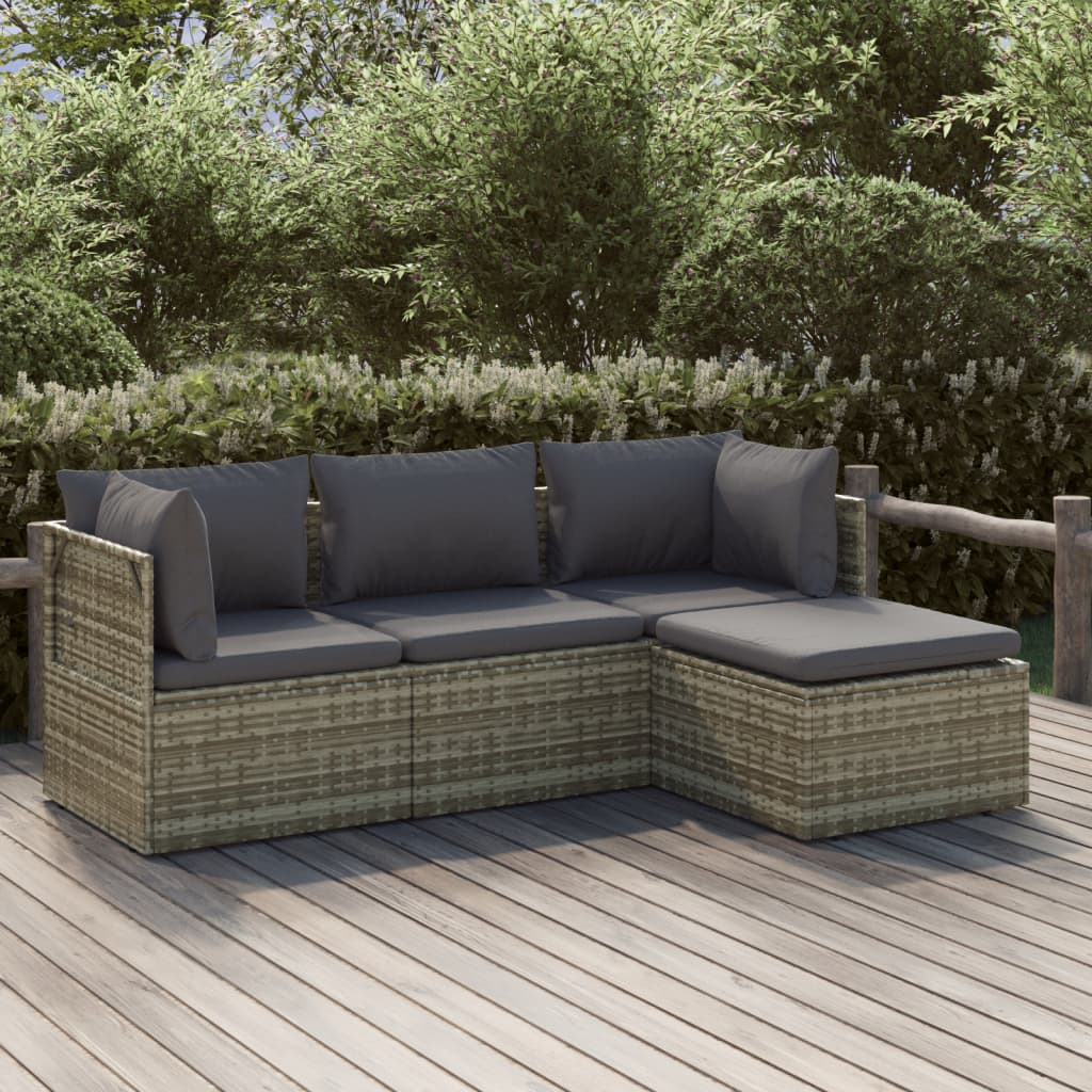6-tlg. Garten-Lounge-Set mit Kissen Grau Poly Rattan