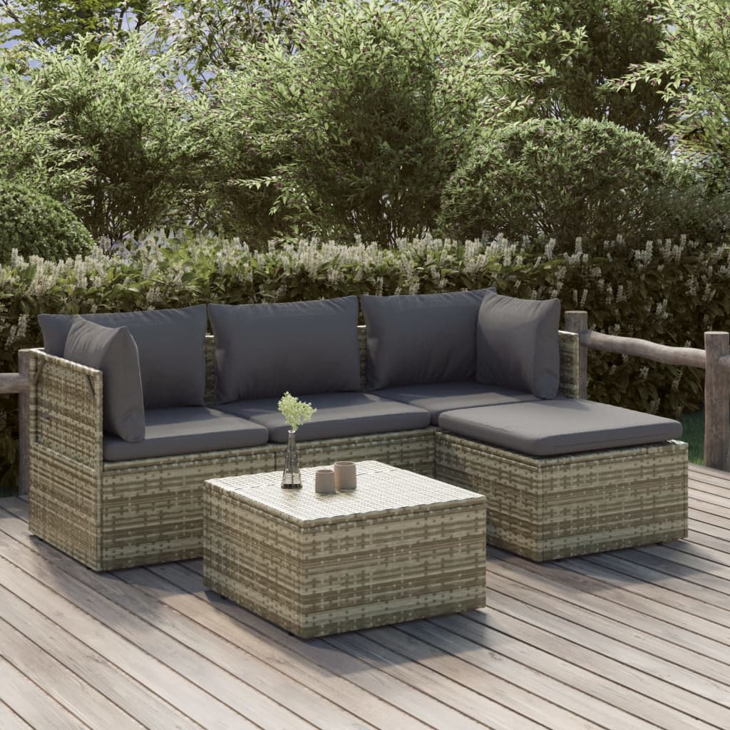 6-tlg. Garten-Lounge-Set mit Kissen Grau Poly Rattan