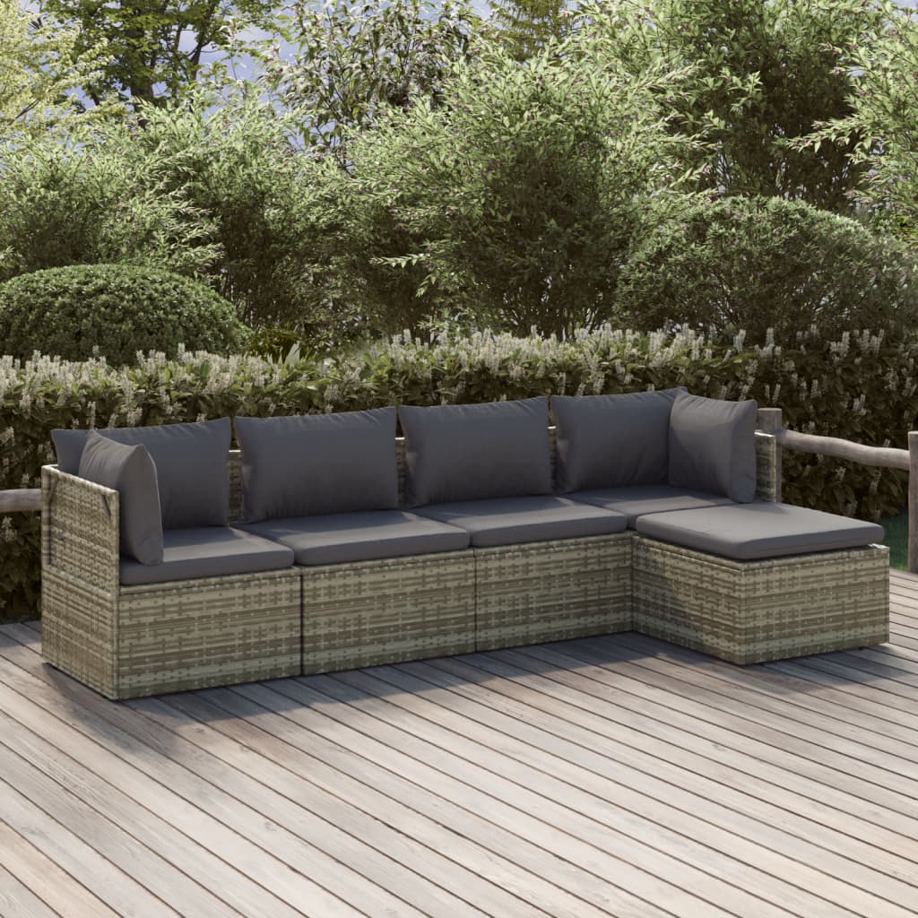 6-tlg. Garten-Lounge-Set mit Kissen Grau Poly Rattan