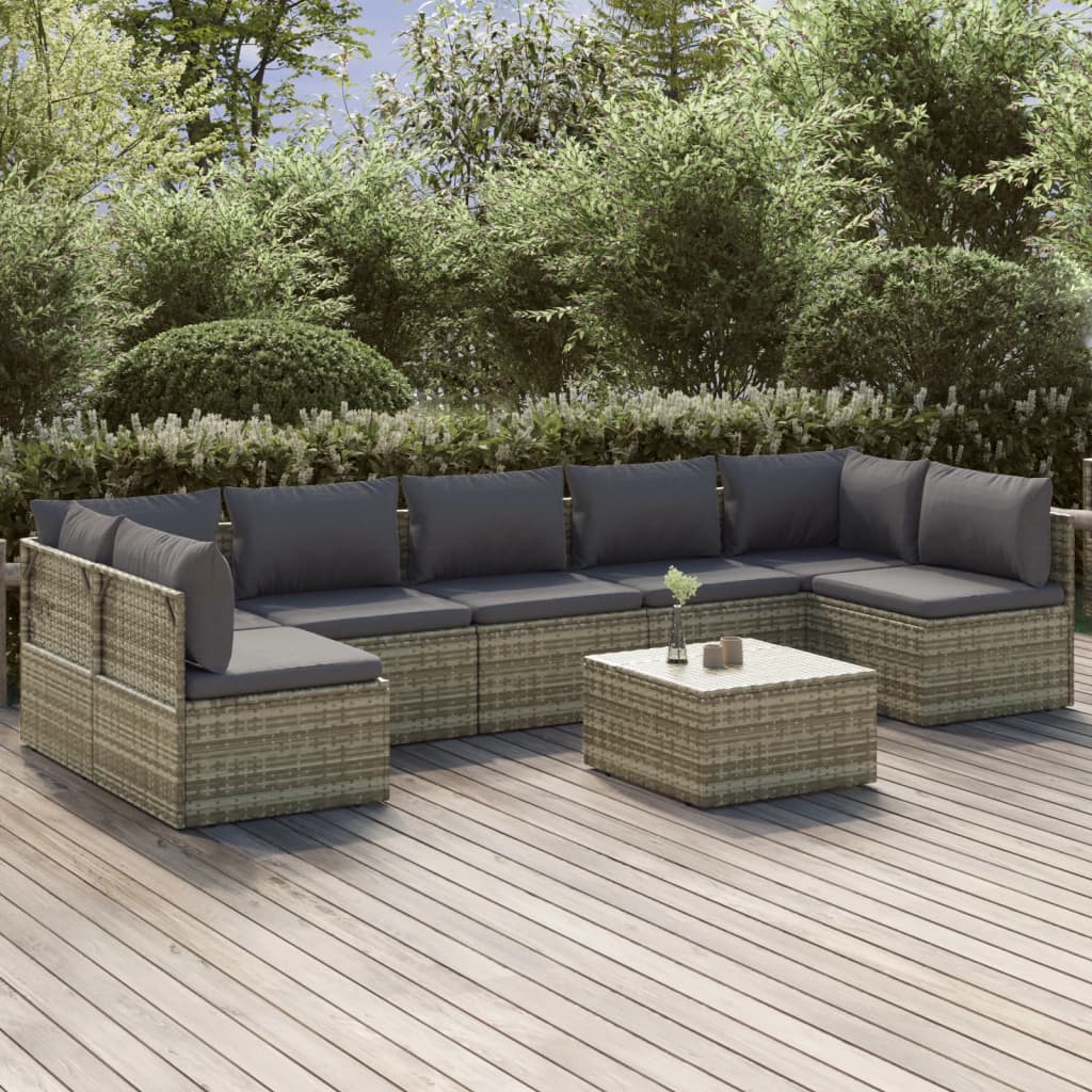 6-tlg. Garten-Lounge-Set mit Kissen Grau Poly Rattan