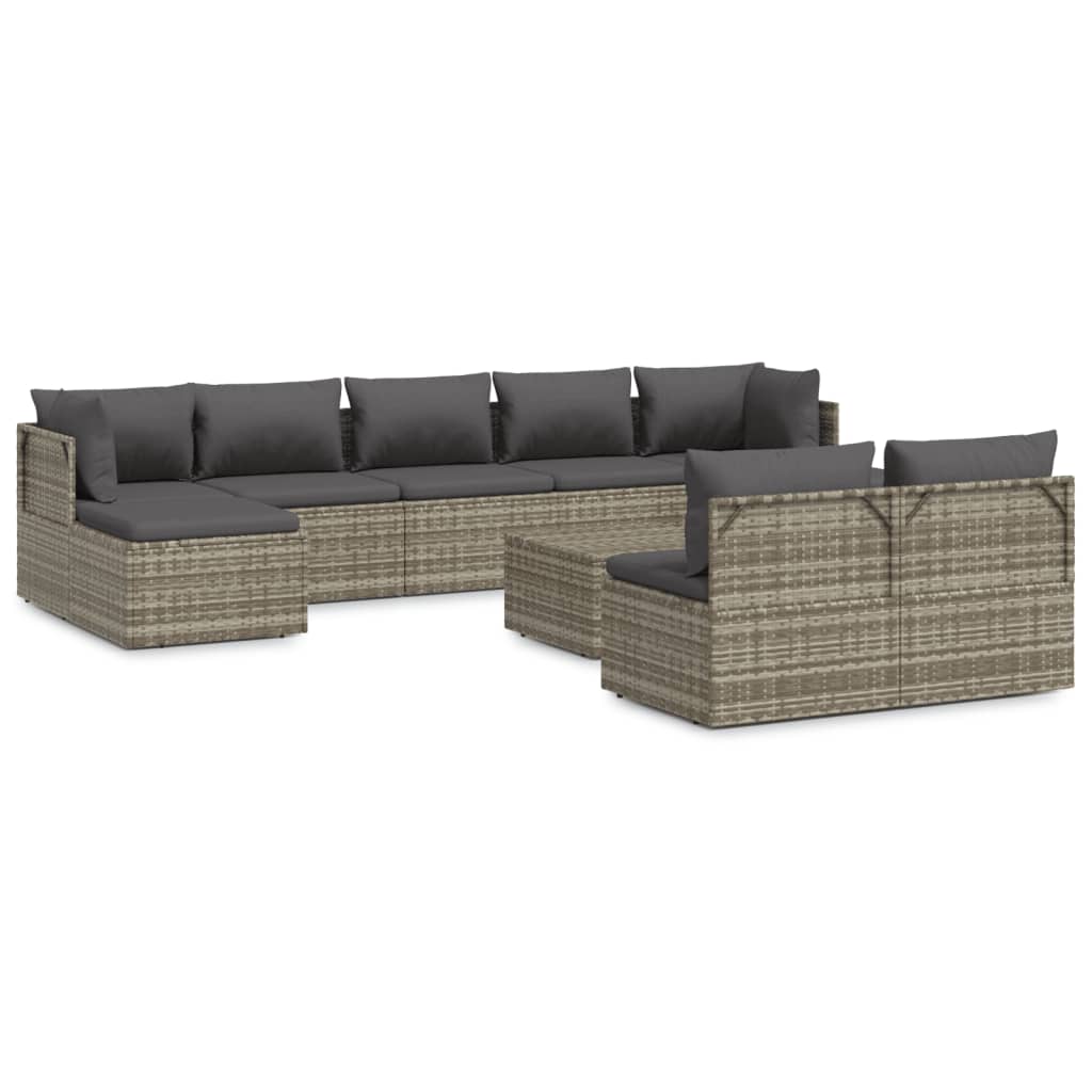 vidaXL 10-tlg. Garten-Lounge-Set mit Kissen Grau Poly Rattan