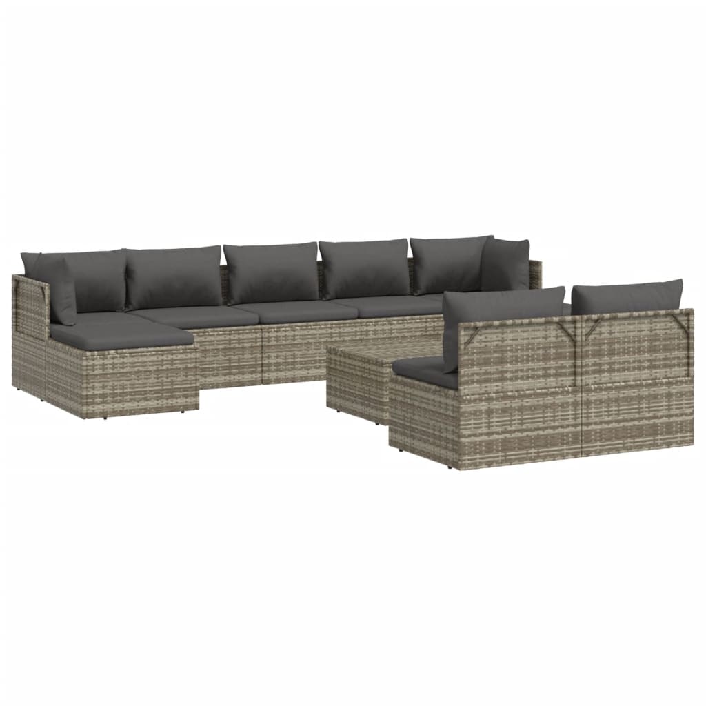 vidaXL 10-tlg. Garten-Lounge-Set mit Kissen Grau Poly Rattan
