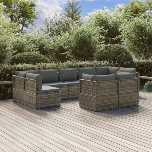 vidaXL 10-tlg. Garten-Lounge-Set mit Kissen Grau Poly Rattan