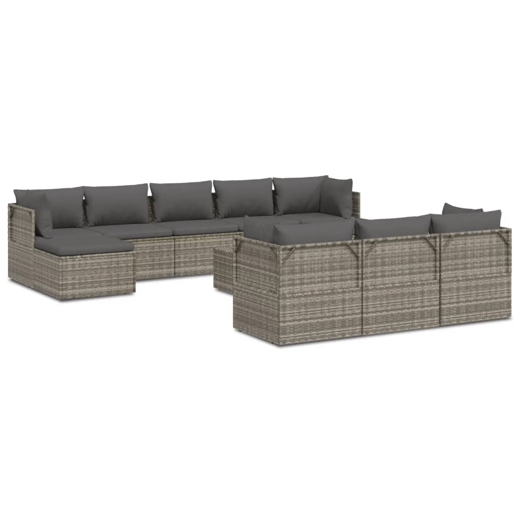 vidaXL 11-tlg. Garten-Lounge-Set mit Kissen Grau Poly Rattan