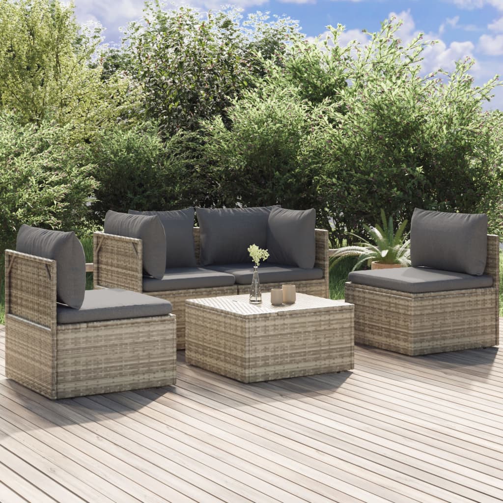 4-tlg. Garten-Lounge-Set mit Kissen Grau Poly Rattan