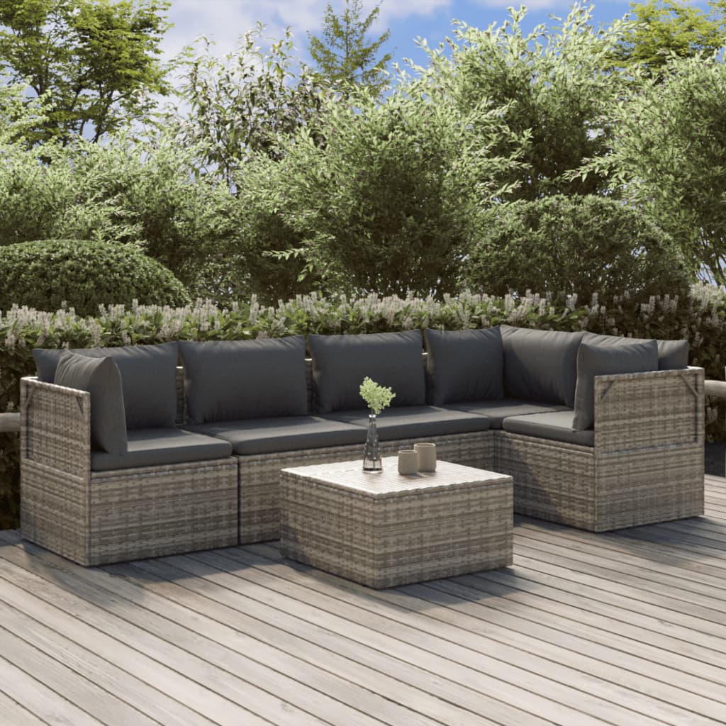 4-tlg. Garten-Lounge-Set mit Kissen Grau Poly Rattan
